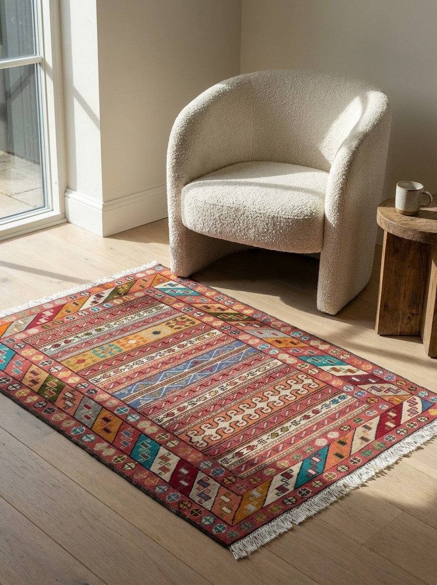 Sumak Shahsavan — Handmade, 72x99 cm, Multicolor, 100% Virgin Wool | Detail view