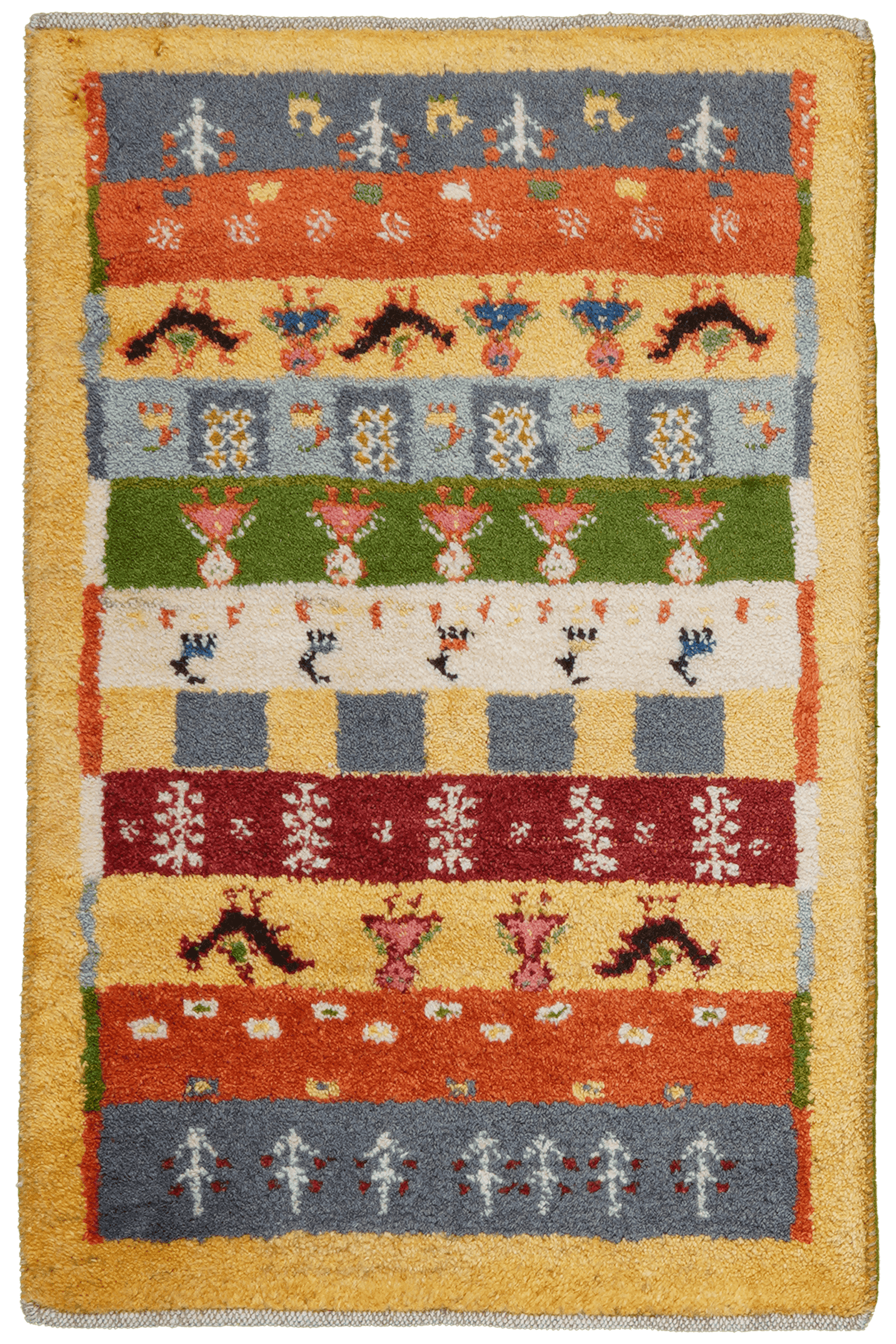Gabbeh Sonnat — Hand-knotted, 57x88 cm, Yellow, 100% Virgin Wool | Main view