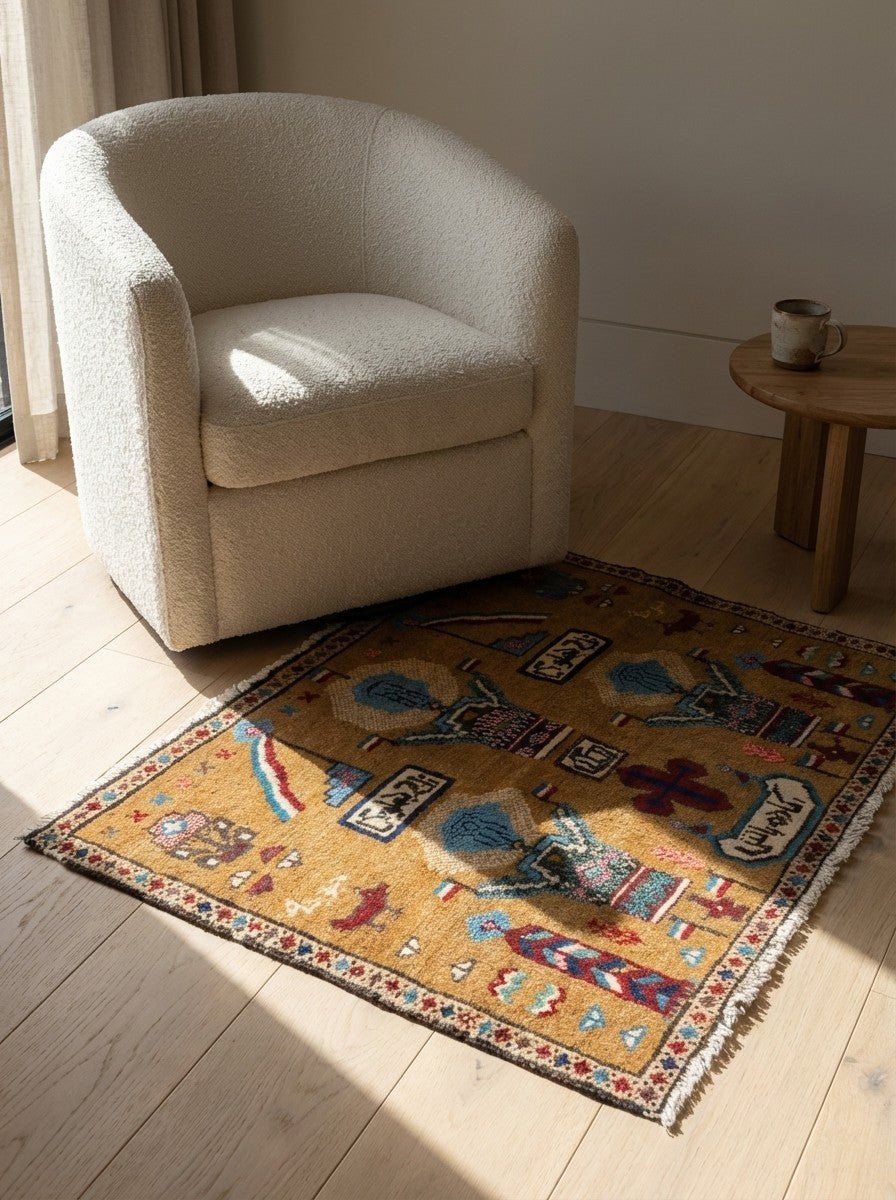 Belutch — Hand-knotted, 68x51 cm, Brown, 100% Virgin Wool | Detail view