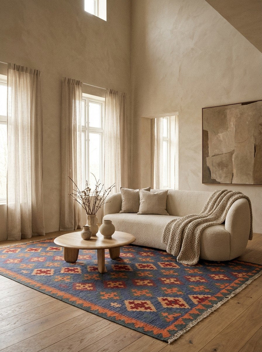 Kelim Gashgai — Handgefertigt, 207x156 cm, Rot, 100% Virgin Wool | Detail view