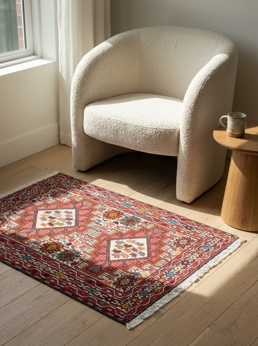 Sumak Shahsavan — Handmade, 79x99 cm, Beige, 100% Virgin Wool | Detail view