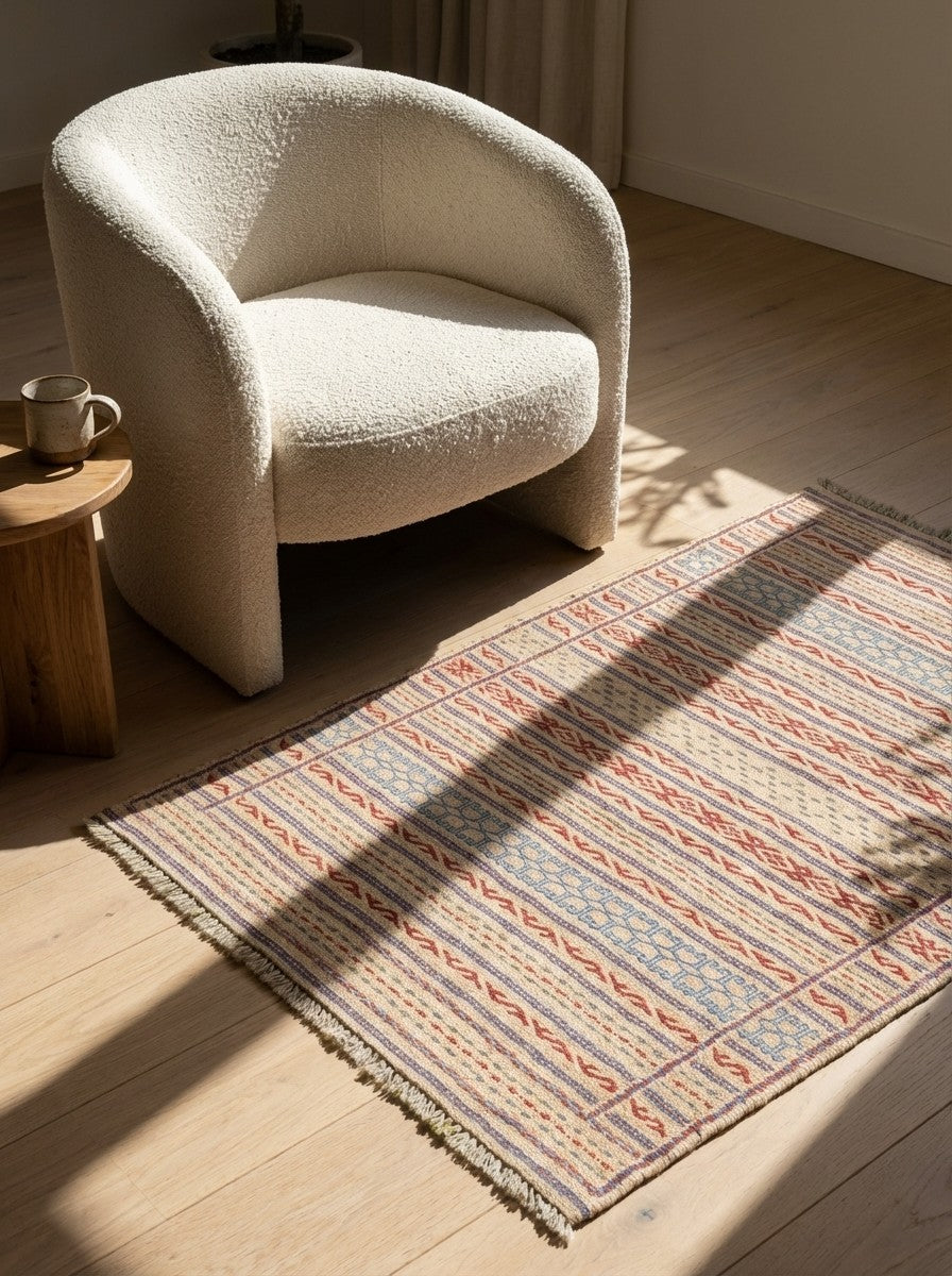 Kelim Kordi — Handmade, 84x124 cm, Beige, 100% Virgin Wool | Detail view
