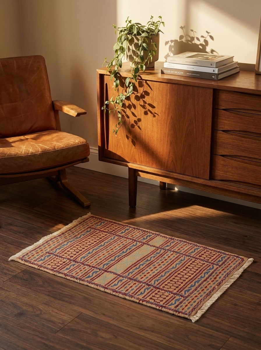Kelim Kordi — Handmade, 40x66 cm, Beige, 100% Virgin Wool | Back view