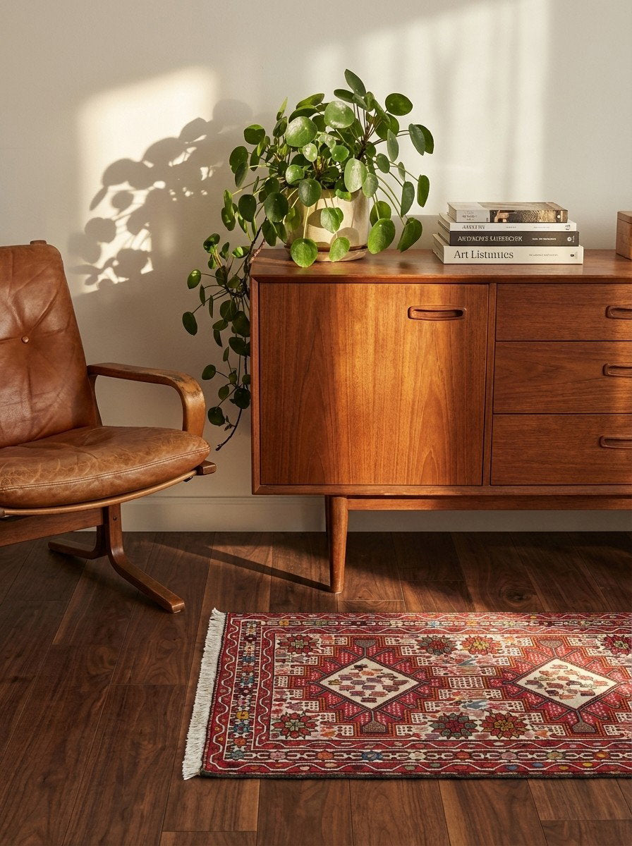 Sumak Shahsavan — Handgefertigt, 99x79 cm, Beige, 100% Virgin Wool | Back view