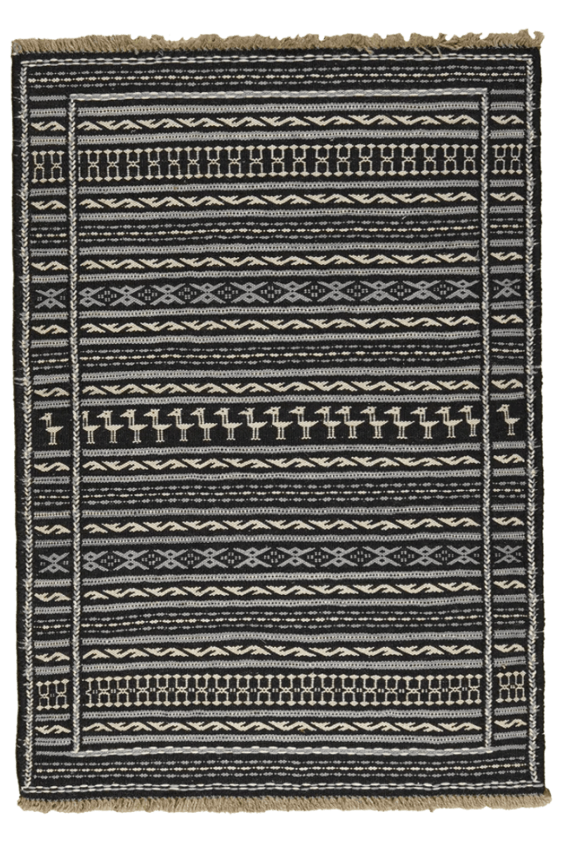 Kelim Kordi — Handmade, 84x121 cm, Black, 100% Virgin Wool | Main view