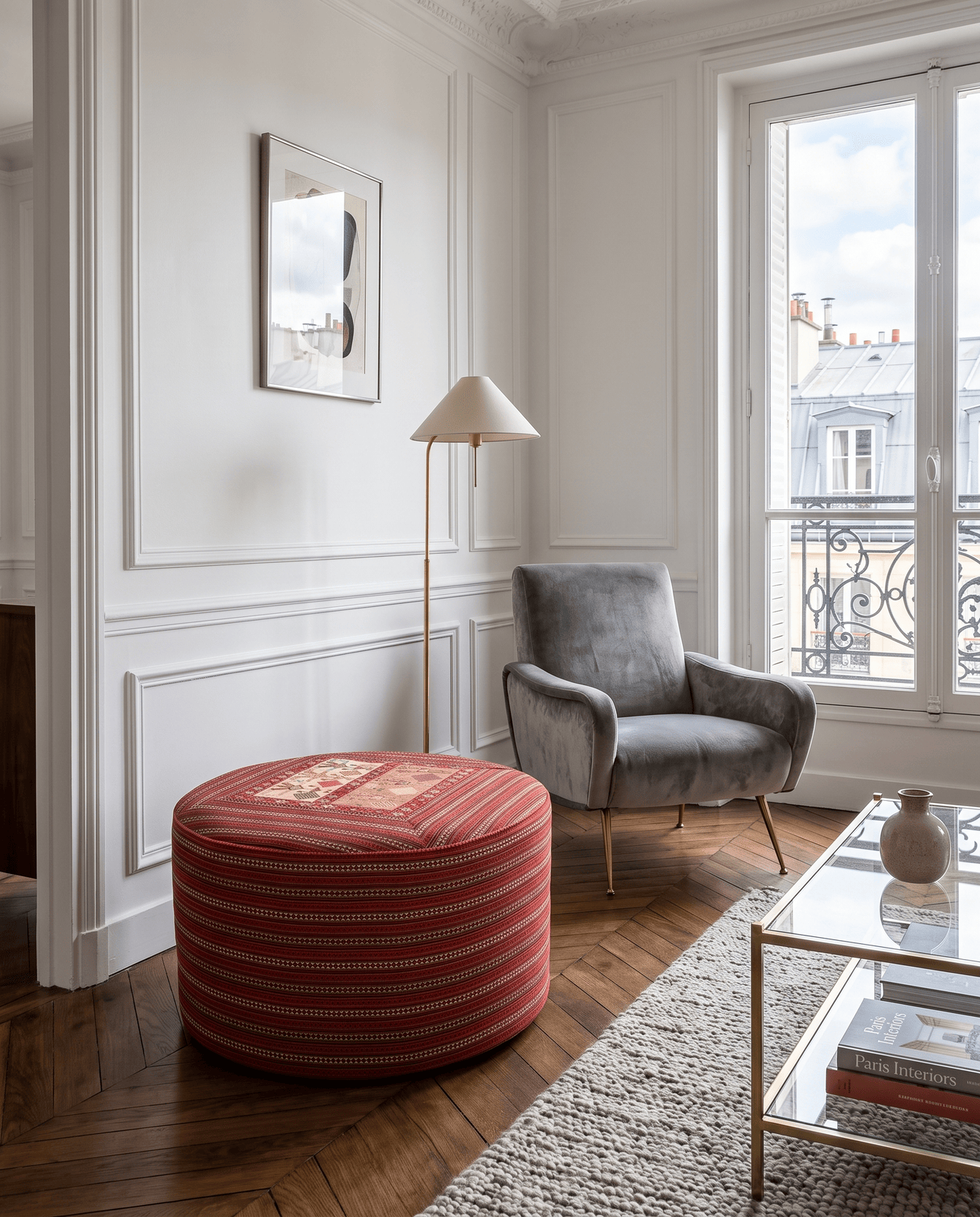 Kelim Pouf — Handmade, 90x90 cm, Multicolor, 100% Virgin Wool | Detail view