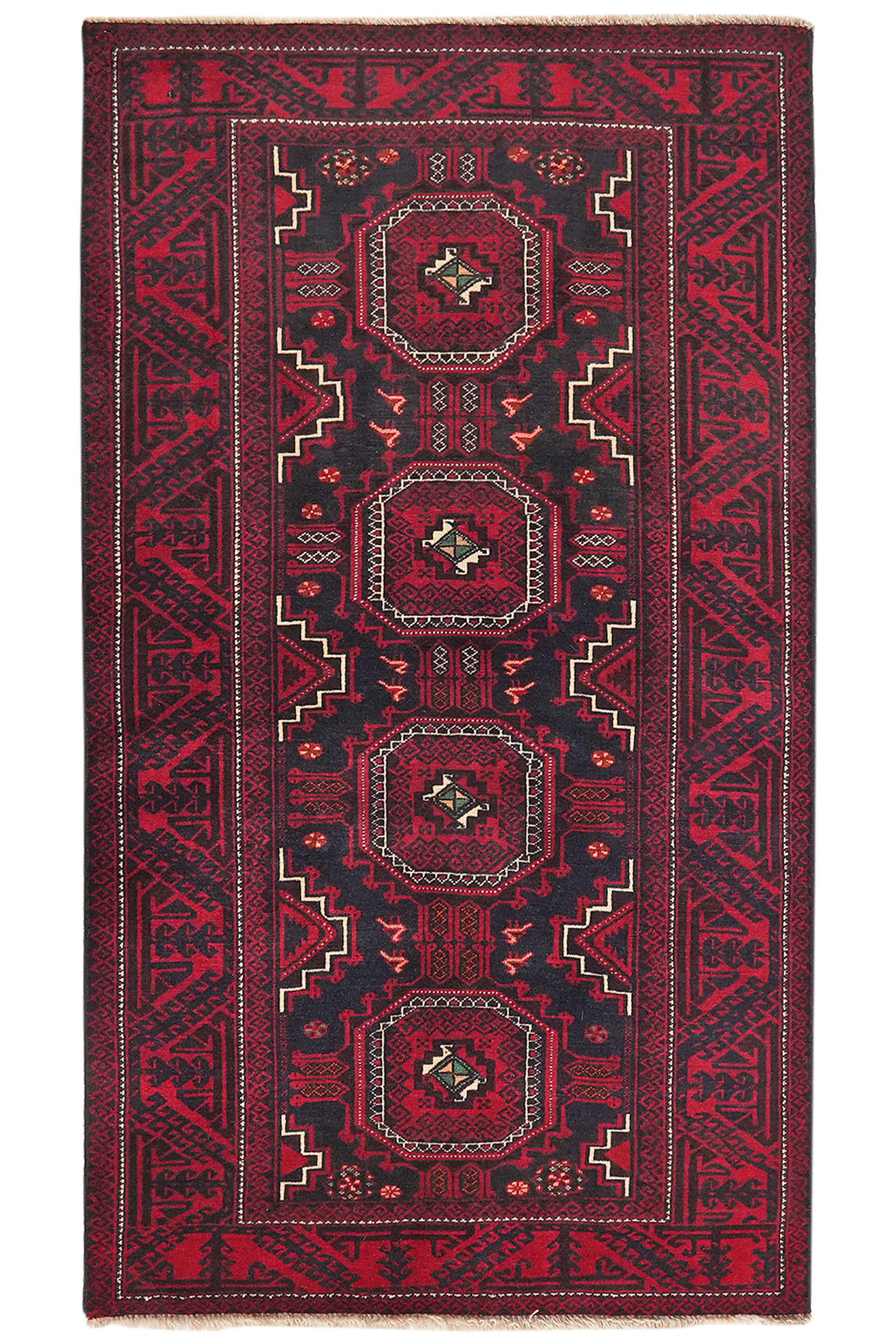 Belutch — Handgefertigt, 173x100 cm, Rot, 100% Virgin Wool | Main view