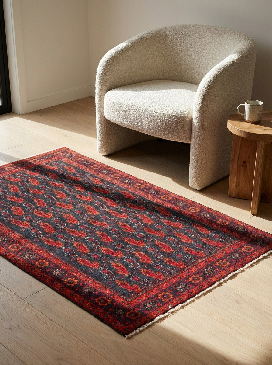 Belutch — Handgefertigt, 169x99 cm, Blau, 100% Virgin Wool | Detail view