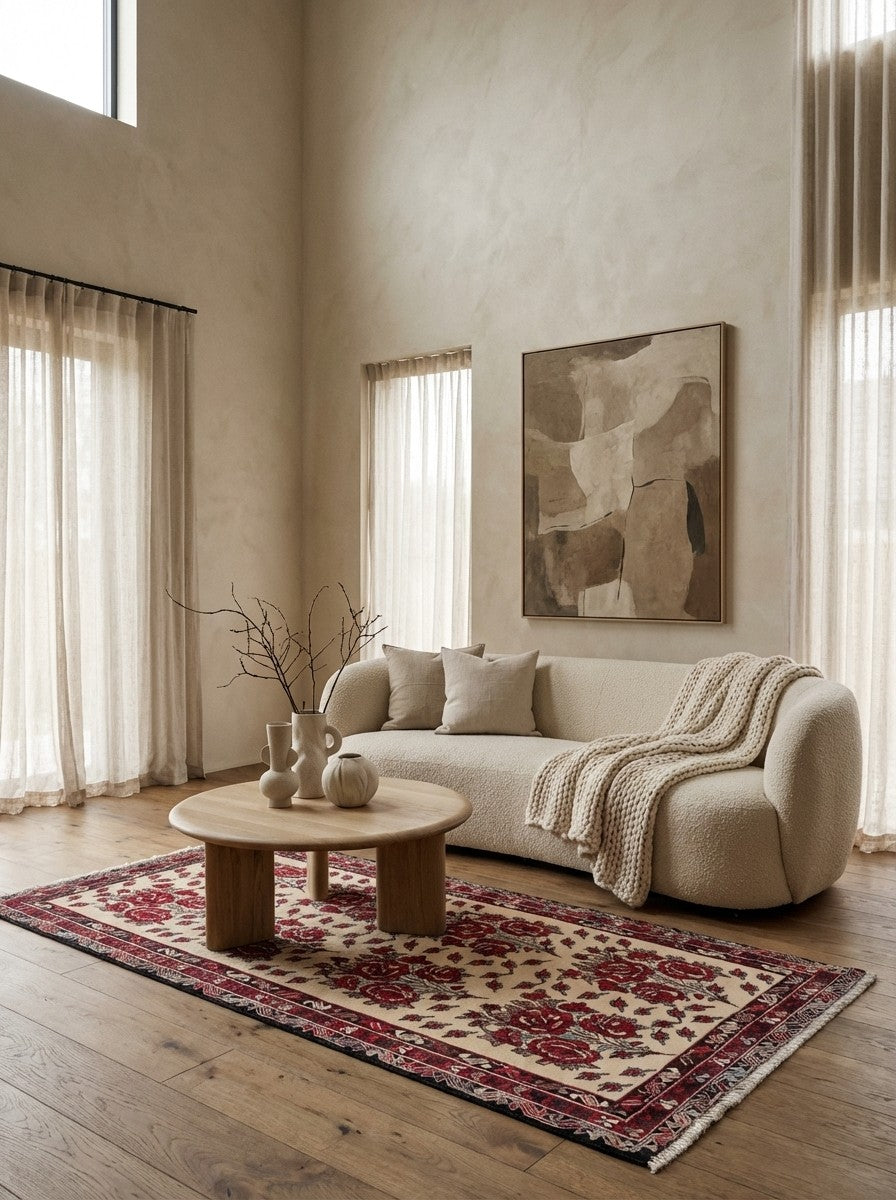 Afshar — Hand-knotted, 111x222 cm, Beige, 100% Virgin Wool | Detail view