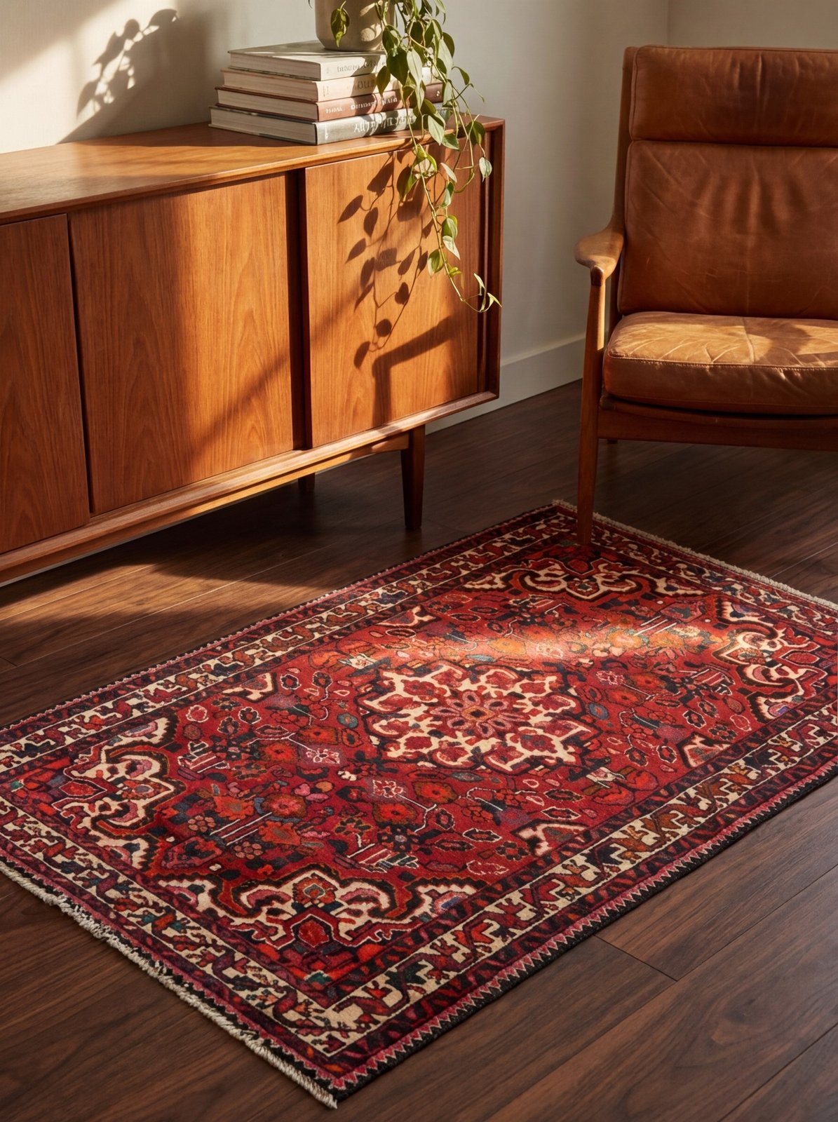 Hamadan — Hand-knotted, 106x176 cm, Red, 100% Virgin Wool | Back view