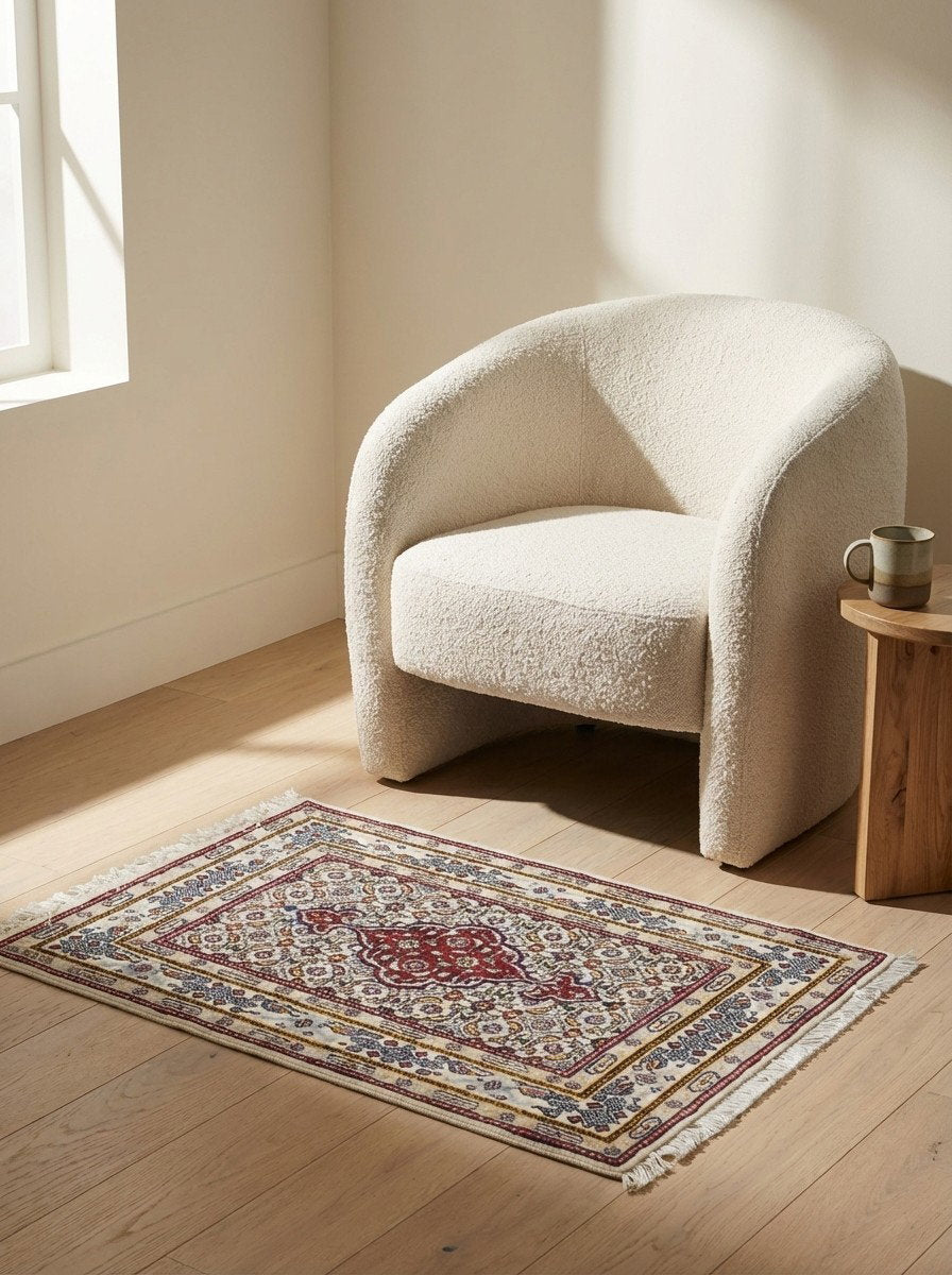 Moud Mahi — Handgefertigt, 86x56 cm, Beige, 100% Virgin Wool | Detail view