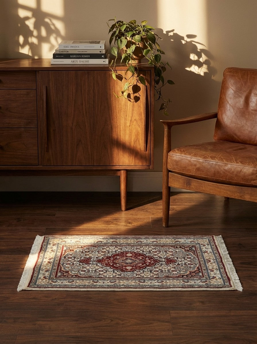 Moud Mahi — Hand-knotted, 58x89 cm, Beige, 100% Virgin Wool | Back view