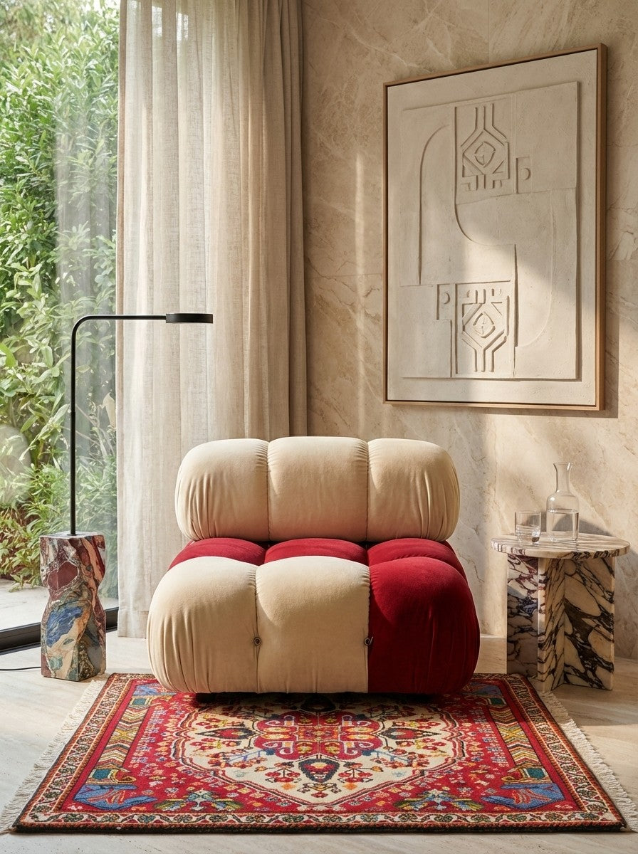 Gashgai — Hand-knotted, 66x69 cm, Red, 100% Virgin Wool | Detail view