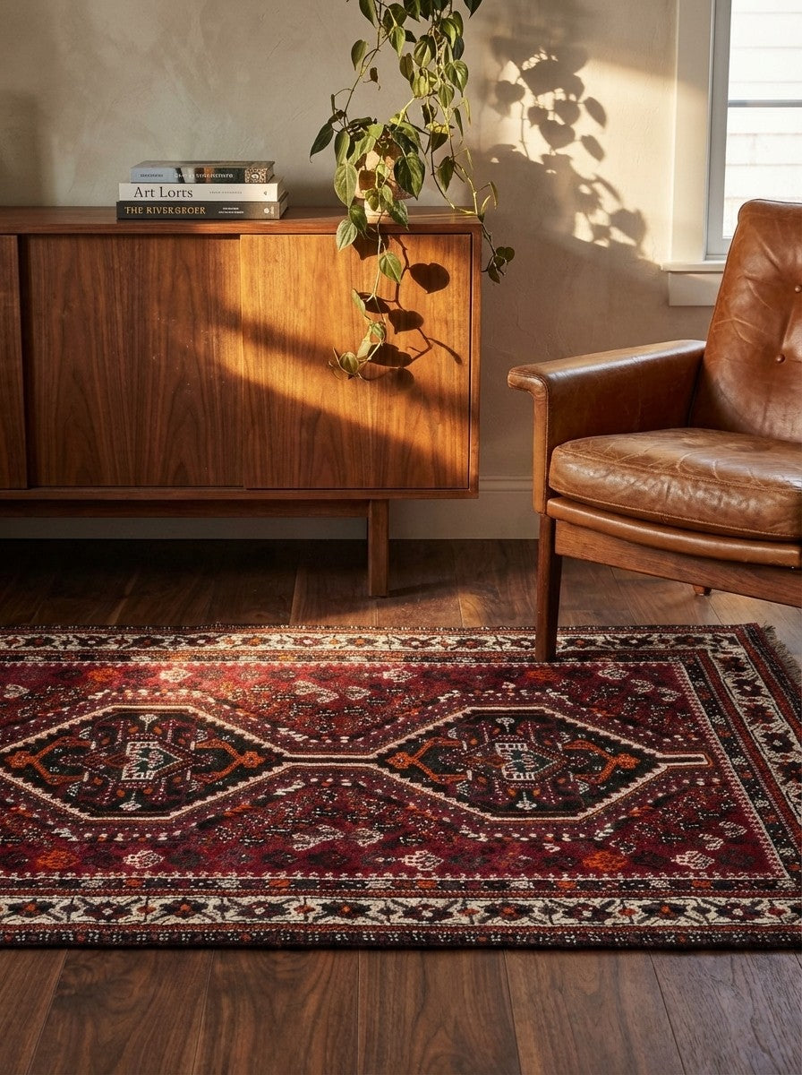 Shiraz — Hand-knotted, 106x153 cm, Red, 100% Virgin Wool | Back view