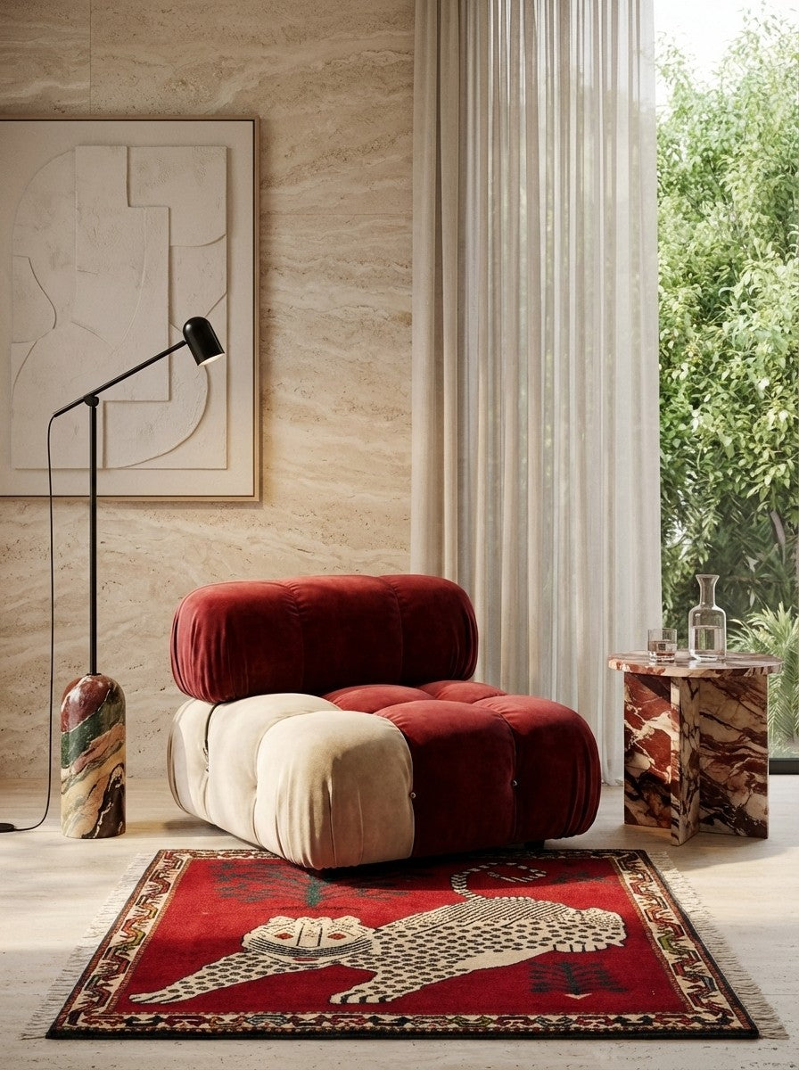 Gashgai — Hand-knotted, 60x63 cm, Red, 100% Virgin Wool | Detail view