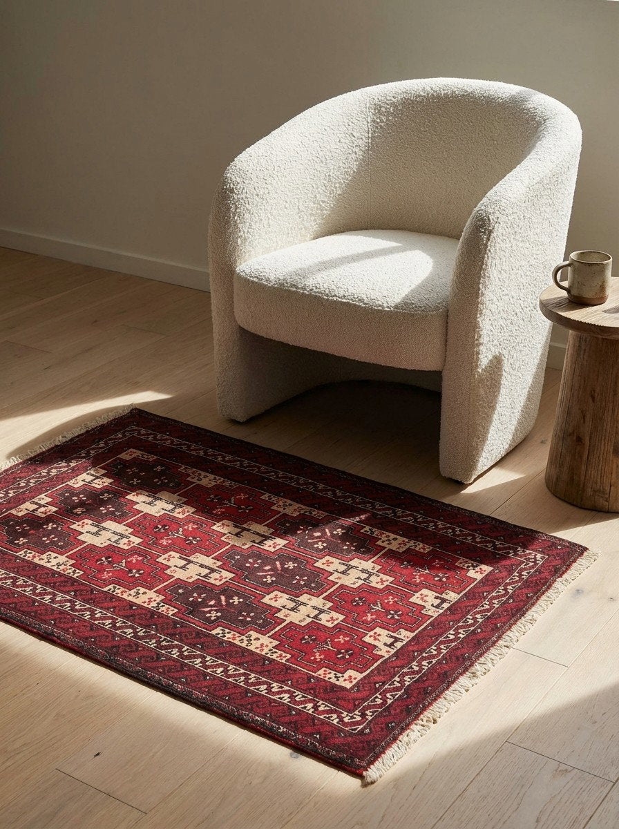 Belutch — Handgefertigt, 87x65 cm, Beige, 100% Virgin Wool | Detail view