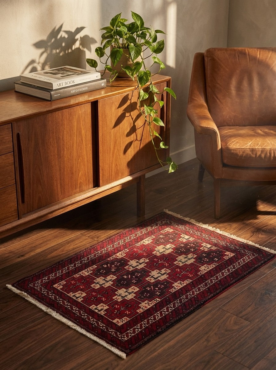 Belutch — Hand-knotted, 65x87 cm, Beige, 100% Virgin Wool | Back view
