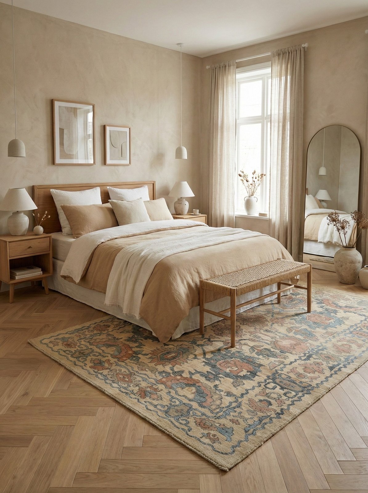 Sultanabad — Hand-knotted, 190x290 cm, Beige, 100% Virgin Wool | Detail view