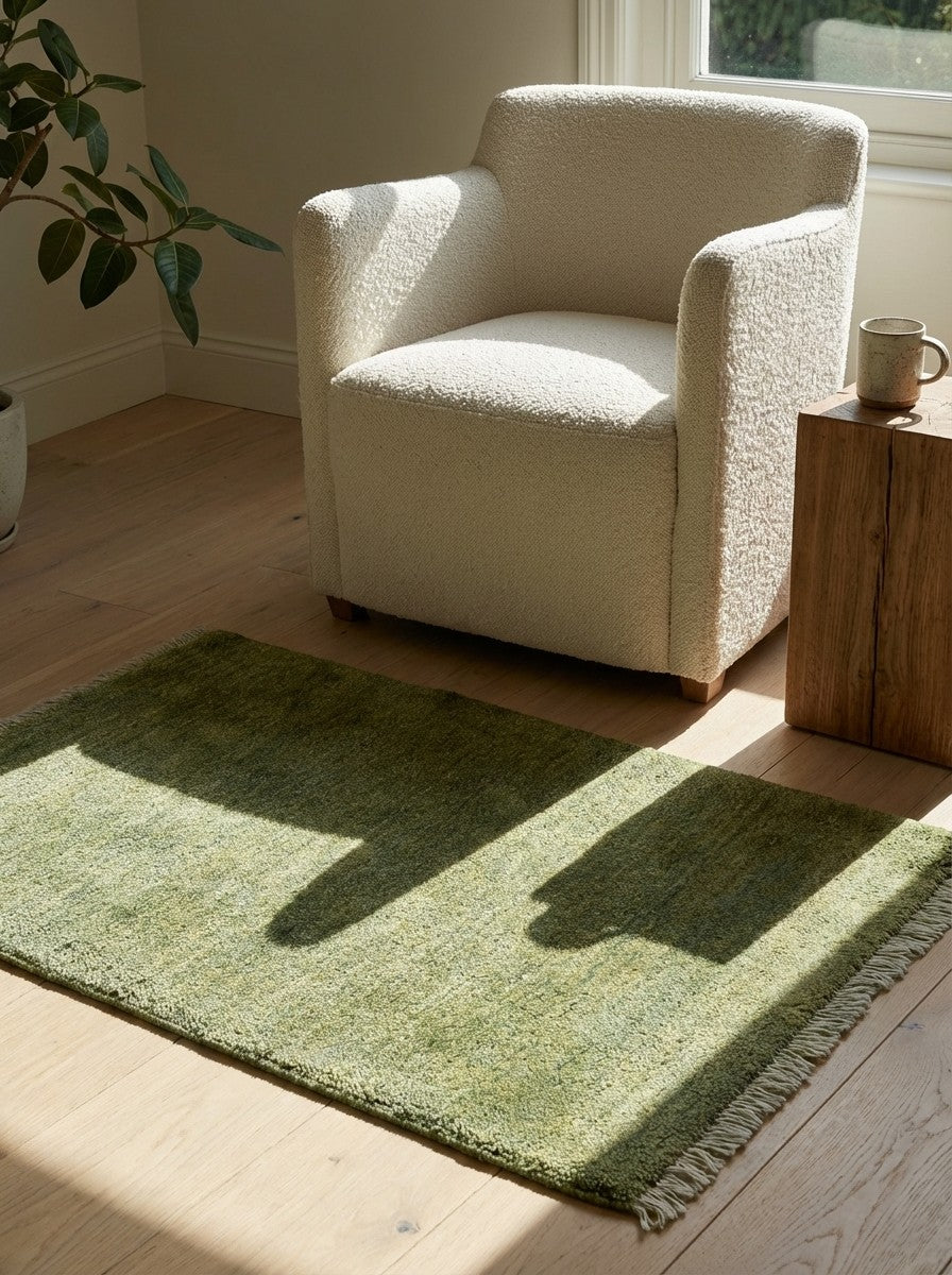 Gabbeh — Hand-knotted, 60x87 cm, Green, 100% Virgin Wool | Detail view