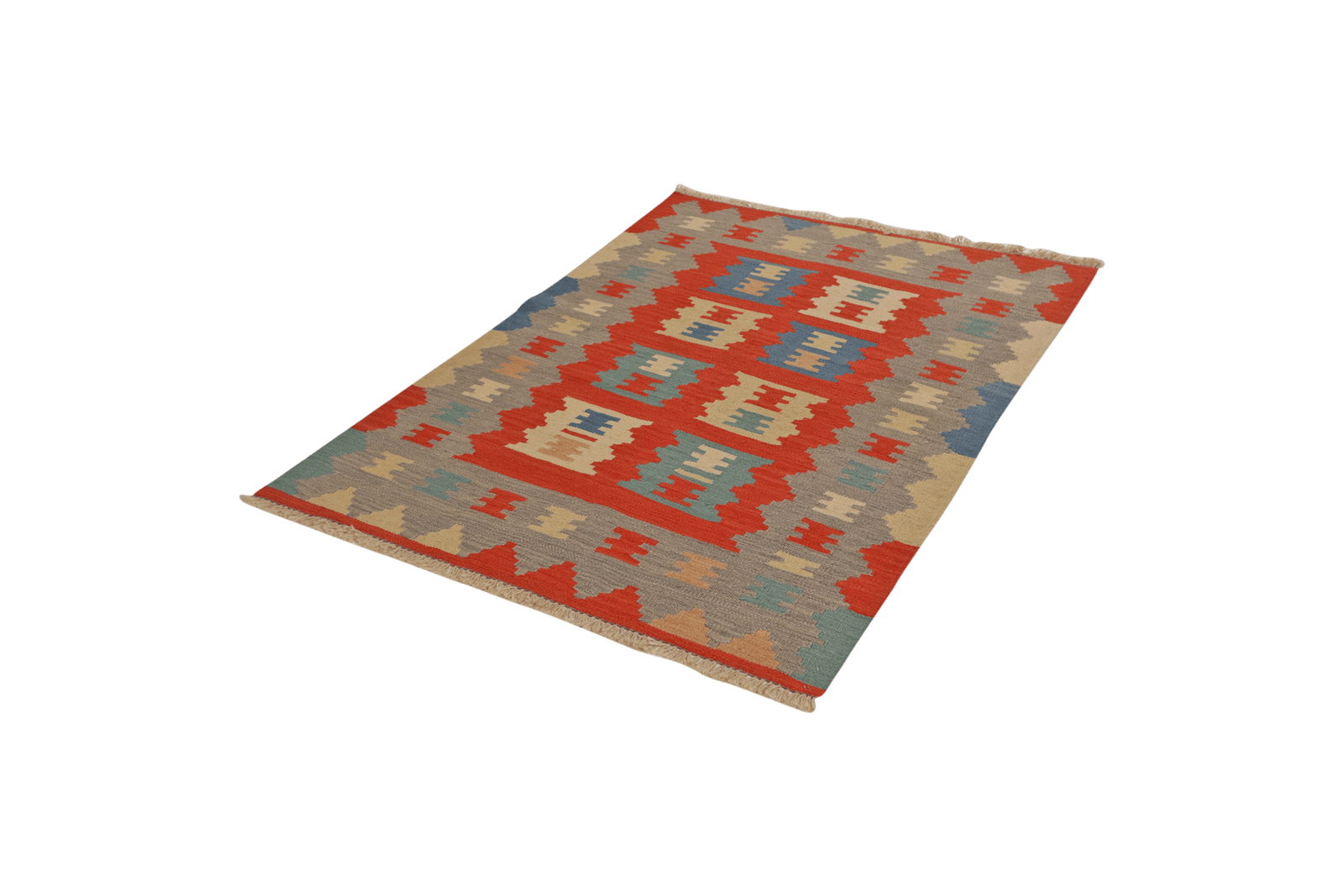 Kelim Gashgai — Handmade, 105x150 cm, Red, 100% Virgin Wool | View 5