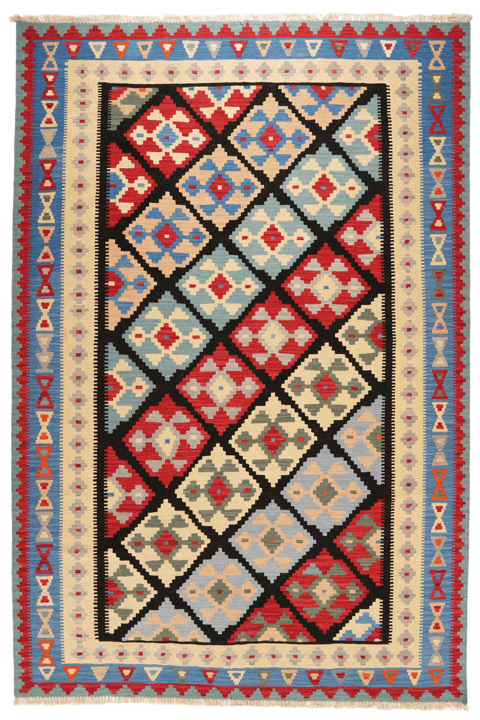 Kelim Gashgai — Handmade, 209x296 cm, Black, 100% Virgin Wool | Main view