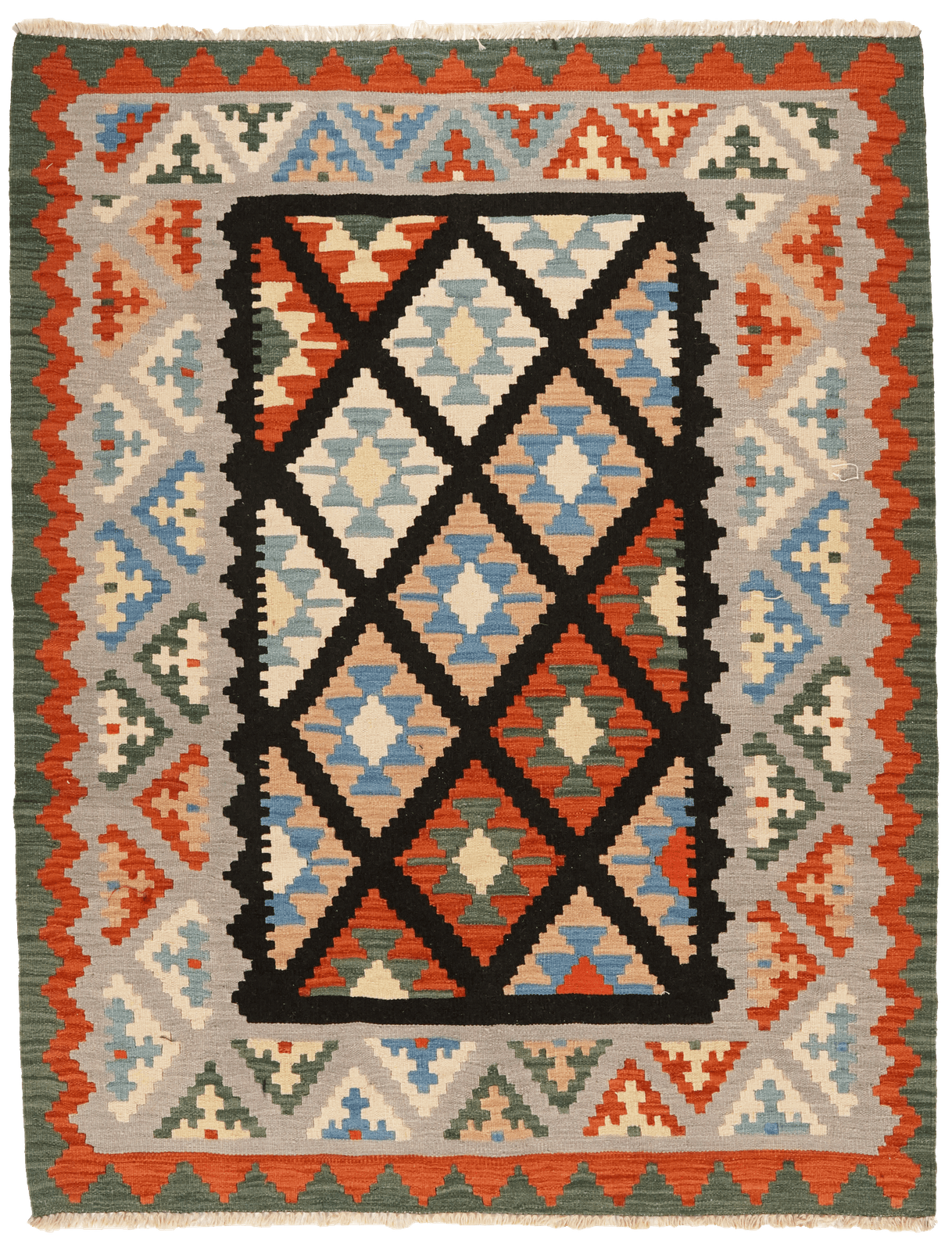 Kelim Gashgai — Handmade, 158x202 cm, Black, 100% Virgin Wool | Main view