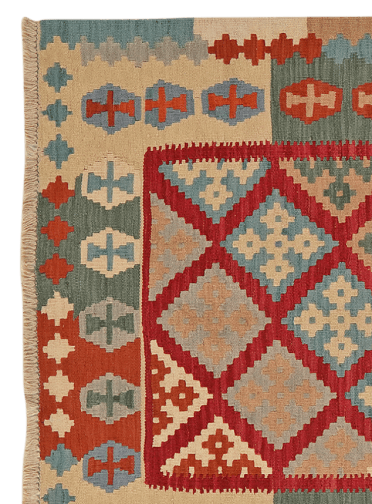 Kelim Gashgai — Handmade, 123x178 cm, Red, 100% Virgin Wool | View 3