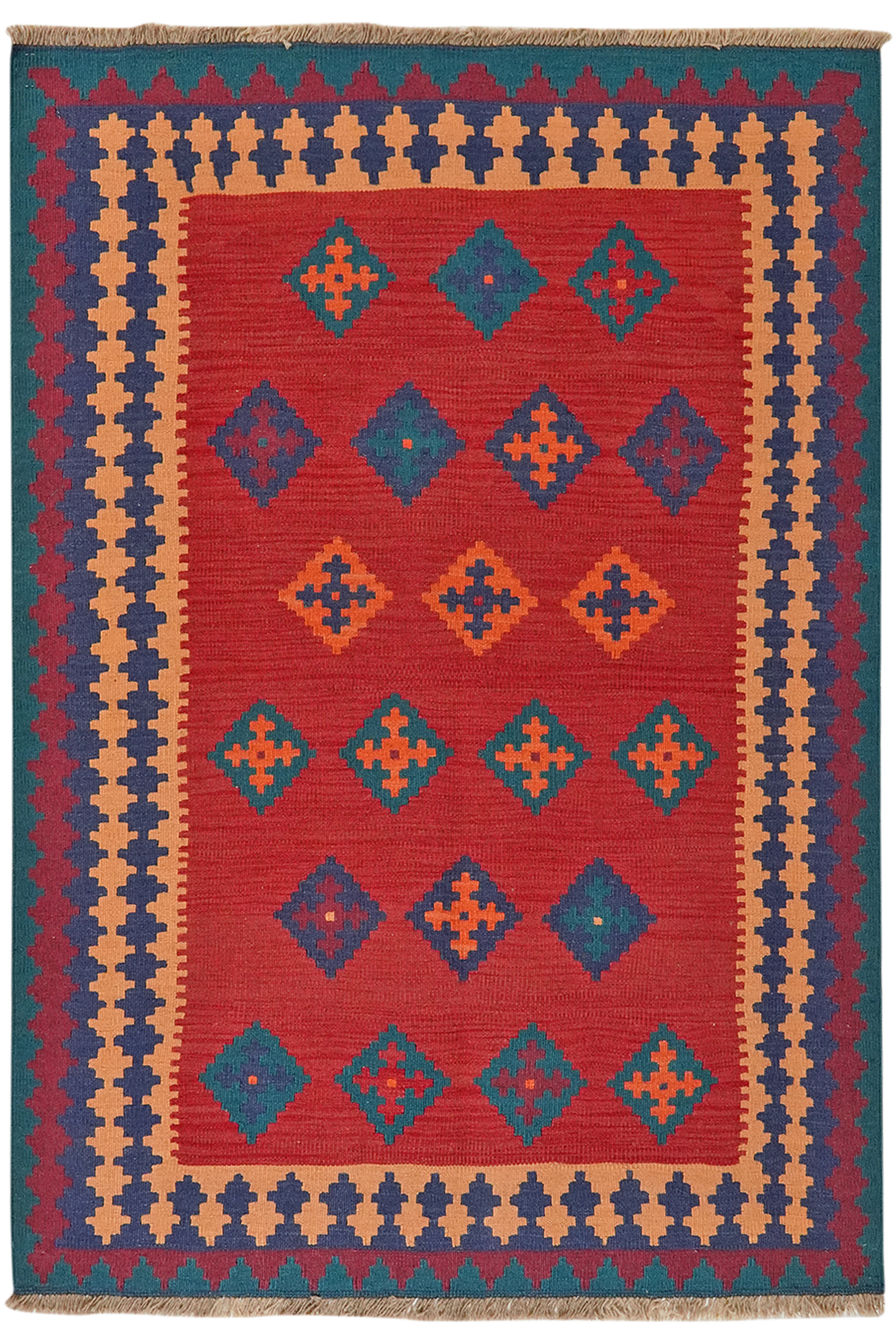Kelim Gashgai — Handgefertigt, 176x125 cm, Blau, 100% Virgin Wool | Main view