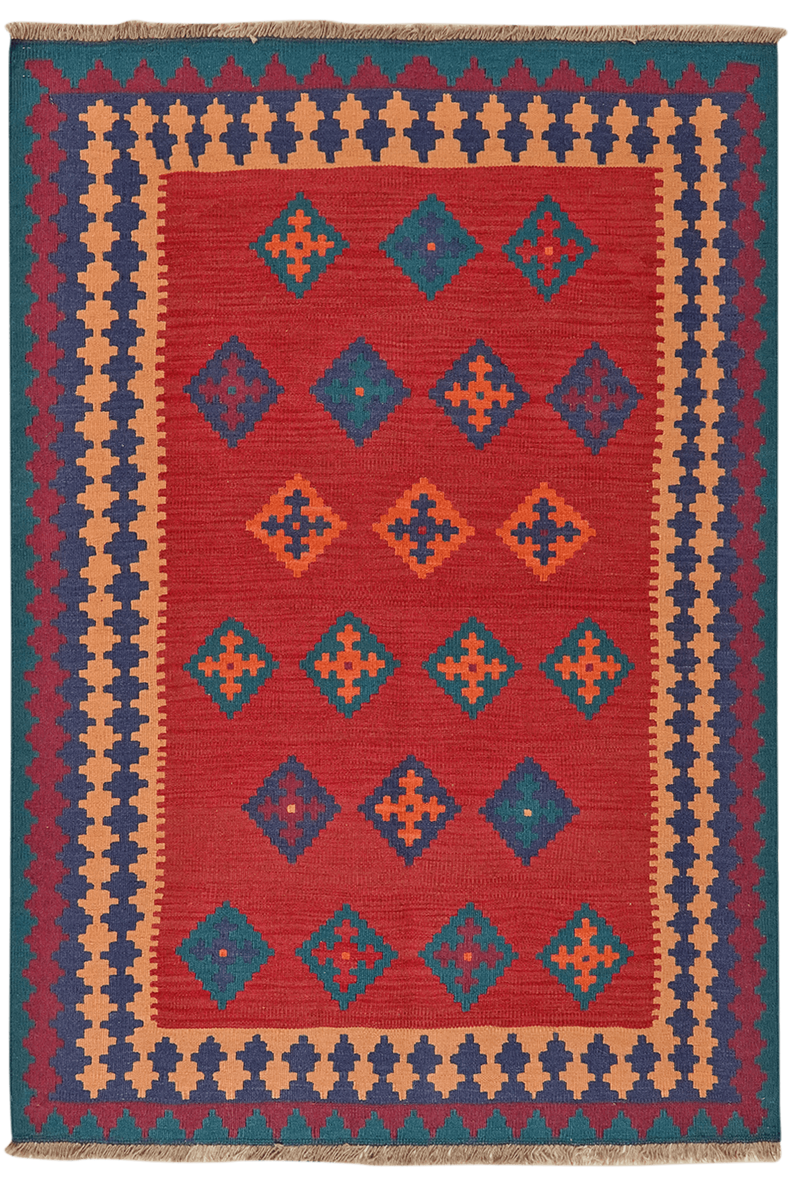Kelim Gashgai — Handmade, 125x176 cm, Red, 100% Virgin Wool | Main view