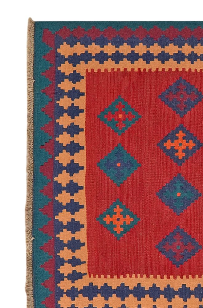 Kelim Gashgai — Handmade, 125x176 cm, Red, 100% Virgin Wool | View 3