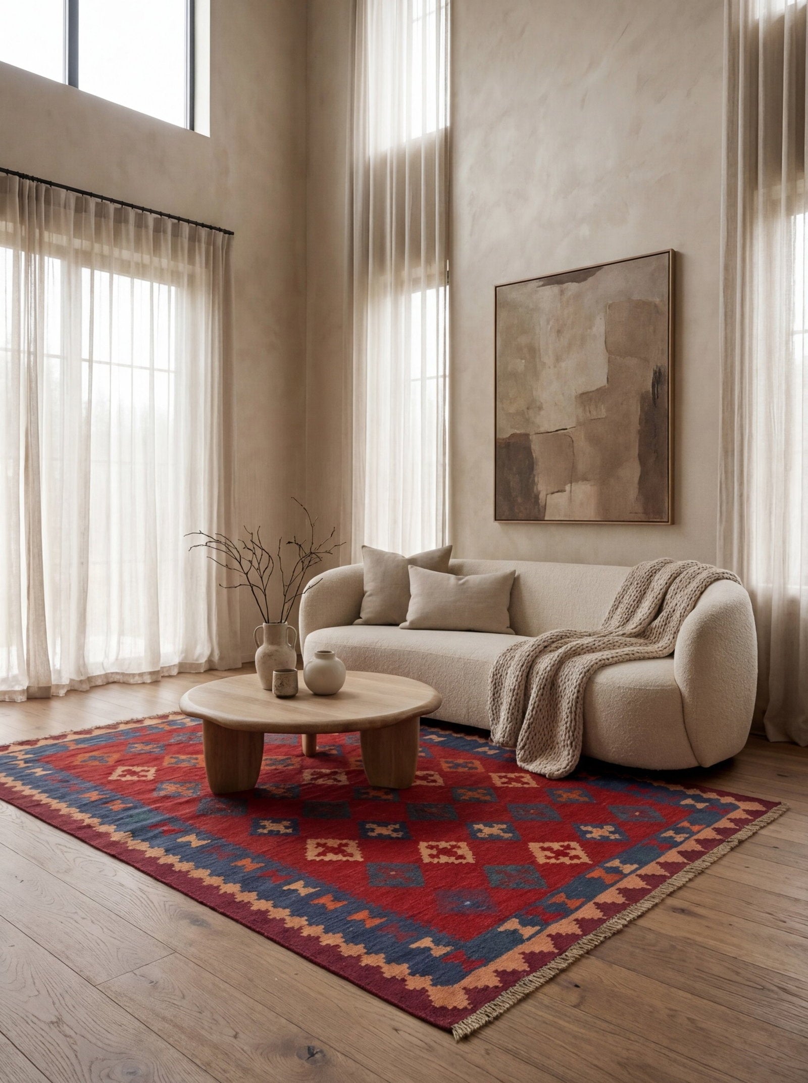 Kelim Gashgai — Handgefertigt, 178x126 cm, Blau, 100% Virgin Wool | Detail view