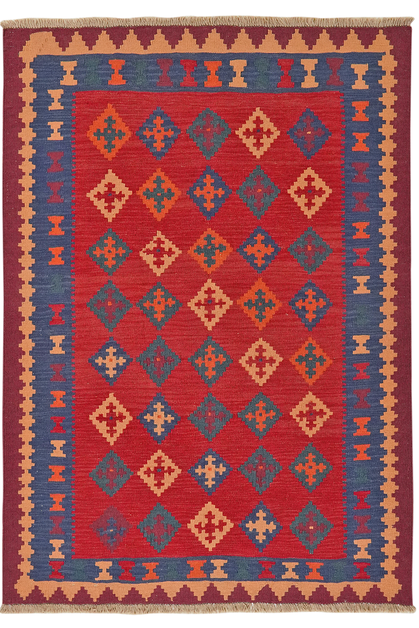 Kelim Gashgai — Handgefertigt, 178x126 cm, Blau, 100% Virgin Wool | Main view