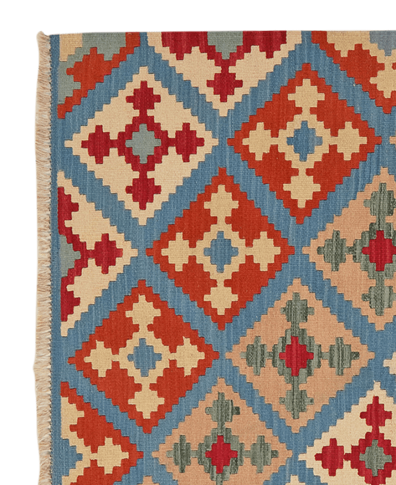 Kelim Gashgai — Handmade, 105x147 cm, Blue, 100% Virgin Wool | View 3
