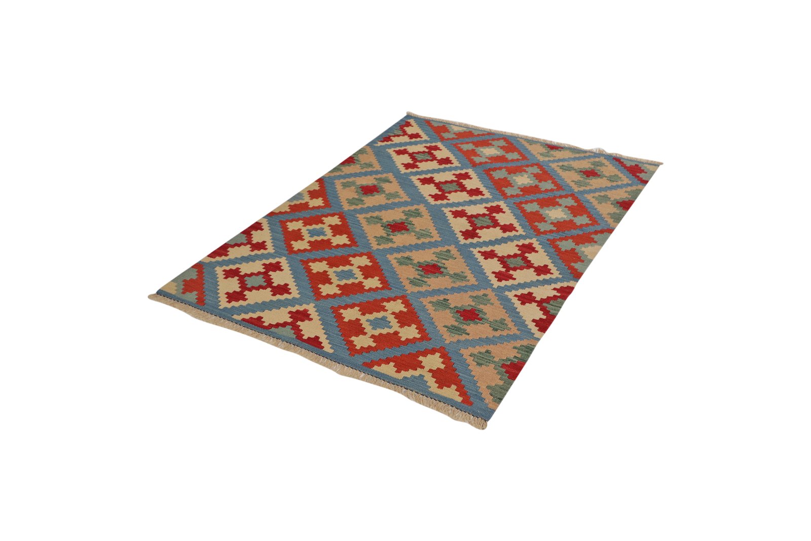 Kelim Gashgai — Handmade, 105x147 cm, Blue, 100% Virgin Wool | View 5