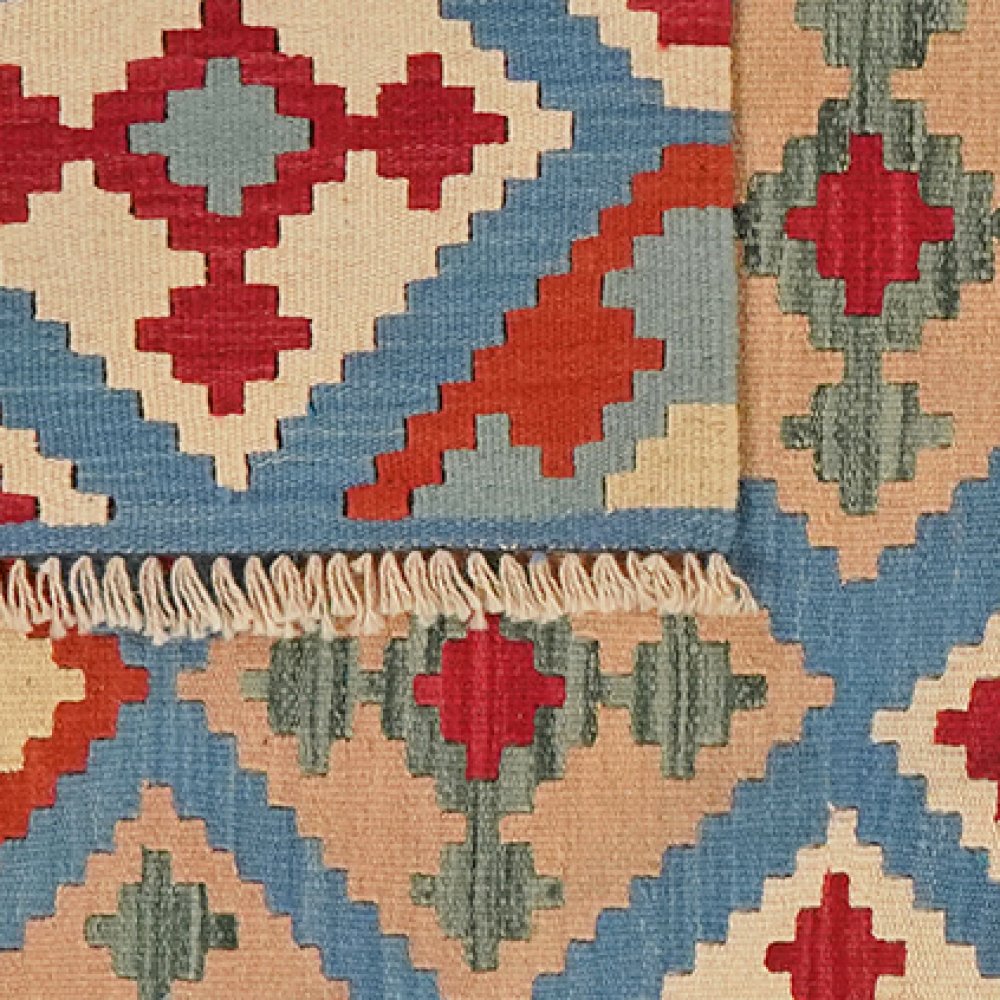 Kelim Gashgai — Handmade, 105x147 cm, Blue, 100% Virgin Wool | View 6