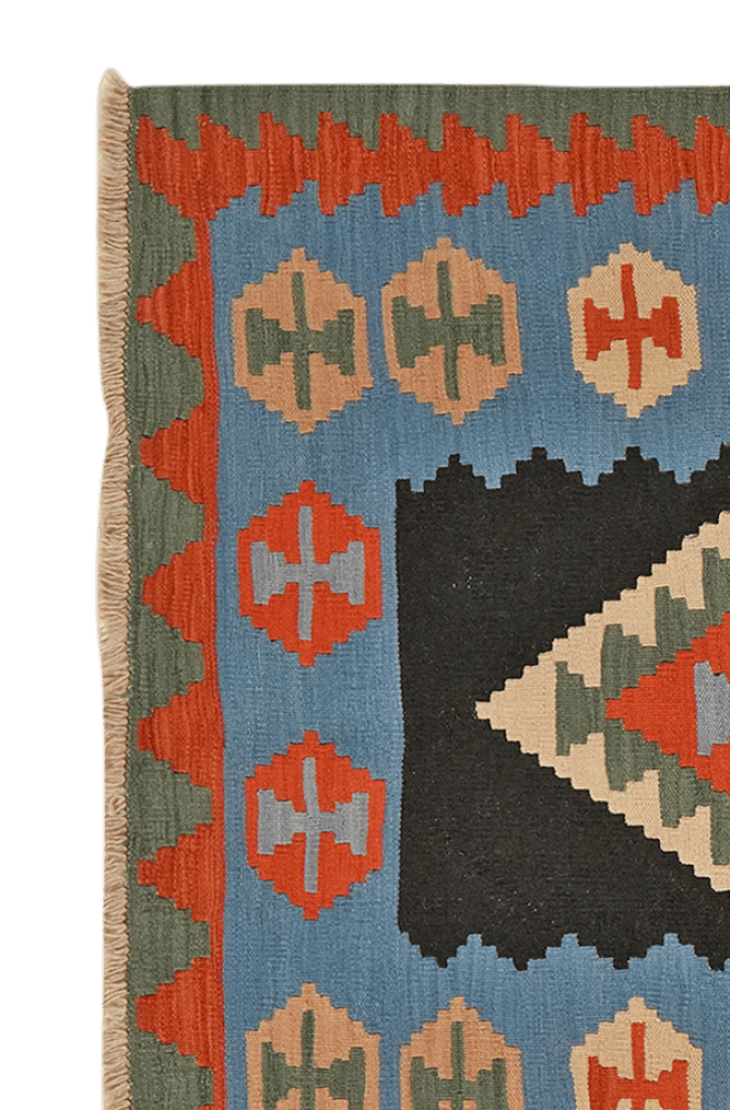 Kelim Gashgai — Handmade, 126x181 cm, Black, 100% Virgin Wool | View 3