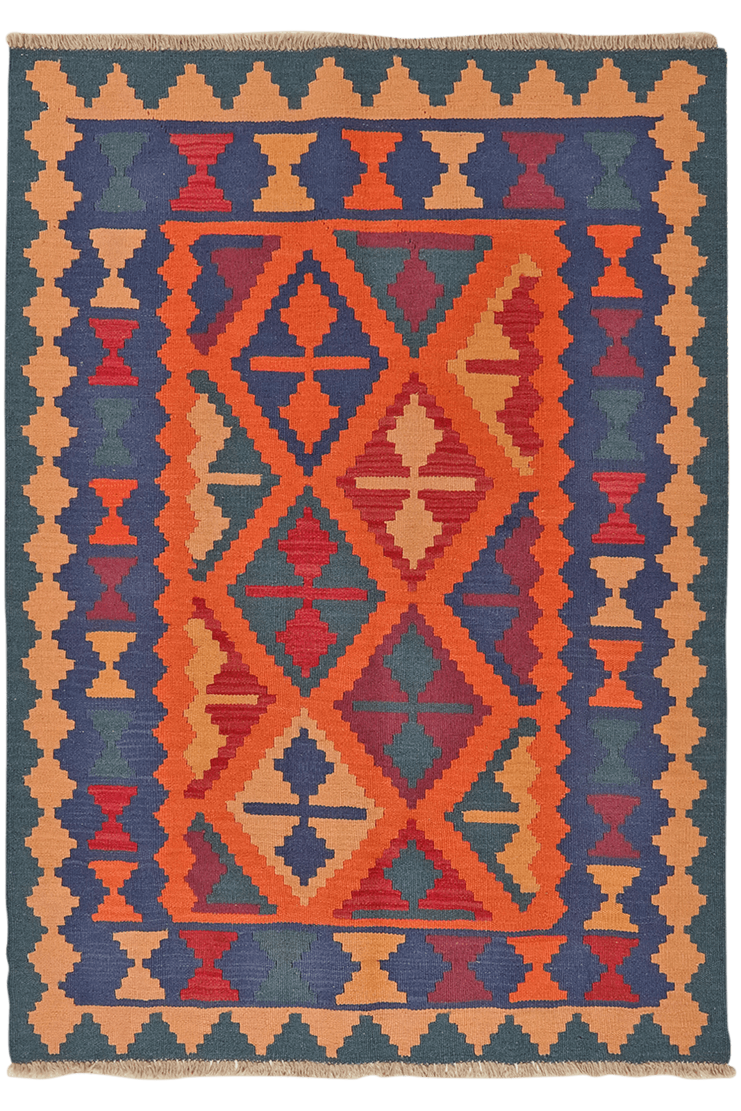 Kelim Gashgai — Handmade, 122x169 cm, Orange, 100% Virgin Wool | Main view