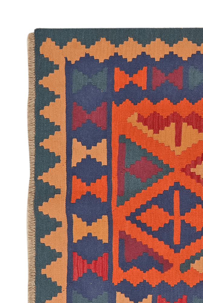 Kelim Gashgai — Handmade, 122x169 cm, Orange, 100% Virgin Wool | View 3