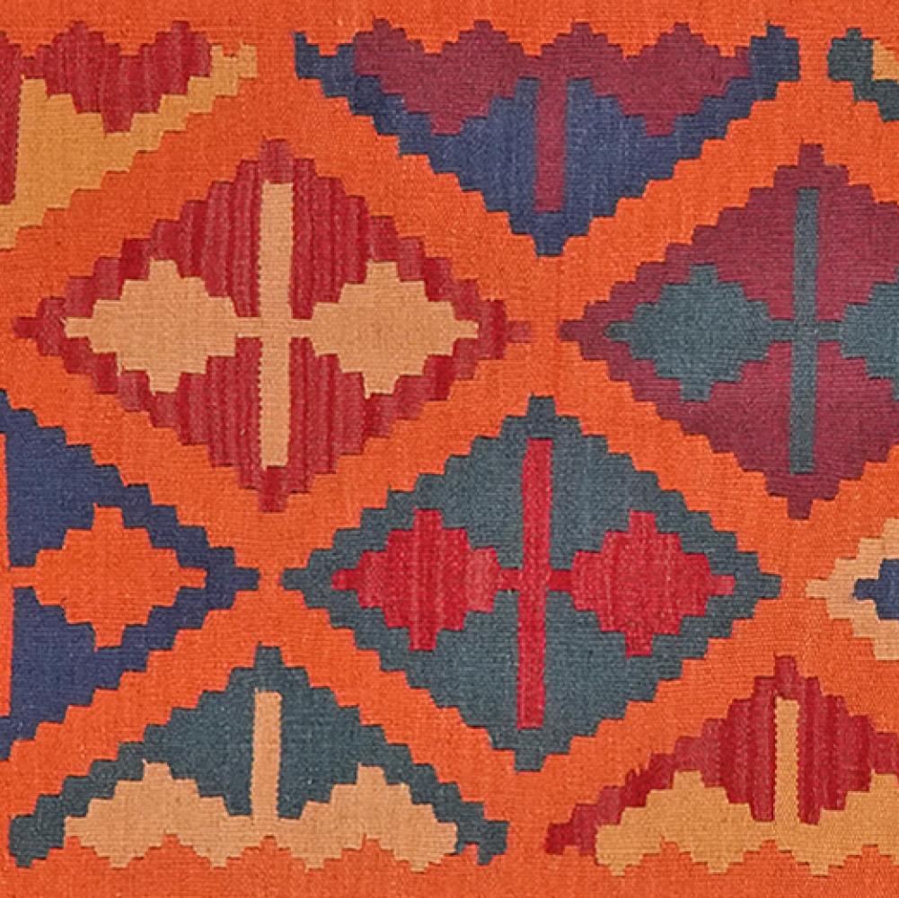 Kelim Gashgai — Handmade, 122x169 cm, Orange, 100% Virgin Wool | View 4