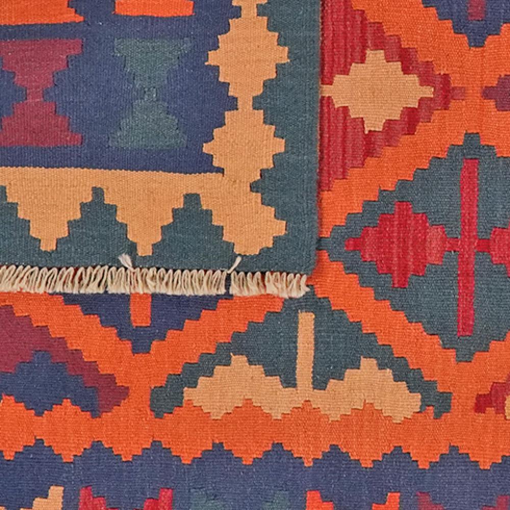 Kelim Gashgai — Handmade, 122x169 cm, Orange, 100% Virgin Wool | View 6