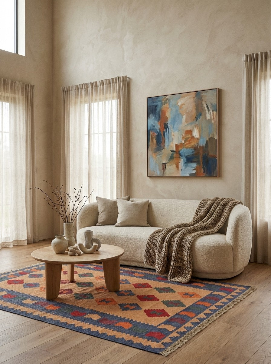 Kelim Gashgai — Handmade, 127x180 cm, Beige, 100% Virgin Wool | Detail view