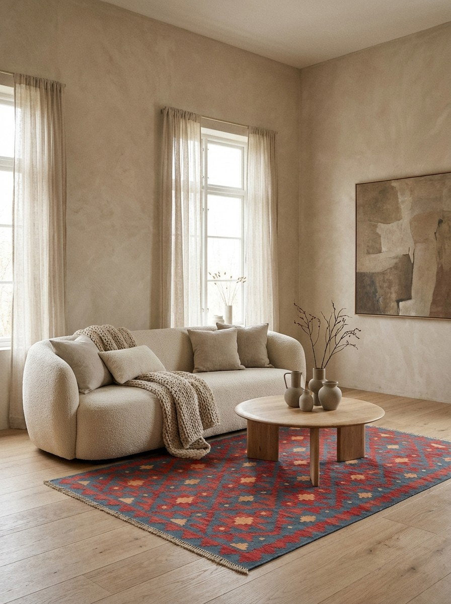 Kelim Gashgai — Handgefertigt, 180x123 cm, Rot, 100% Virgin Wool | Detail view