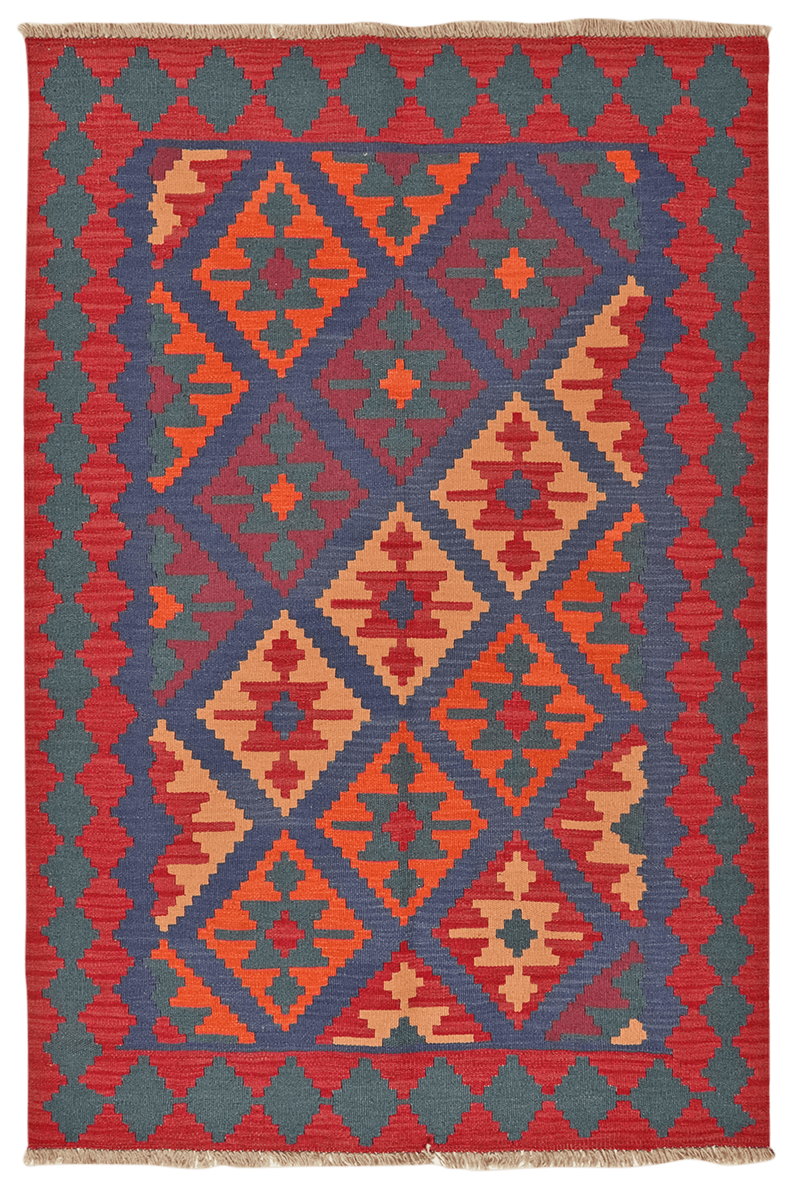 Kelim Gashgai — Handmade, 122x184 cm, Blue, 100% Virgin Wool | Main view