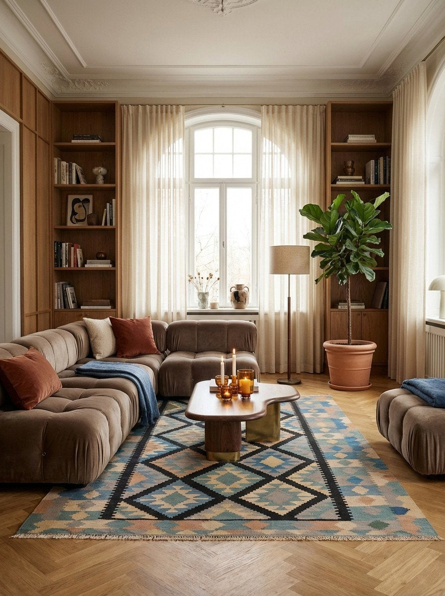 Kelim Gashgai — Handgefertigt, 243x179 cm, Bunt, 100% Virgin Wool | Back view