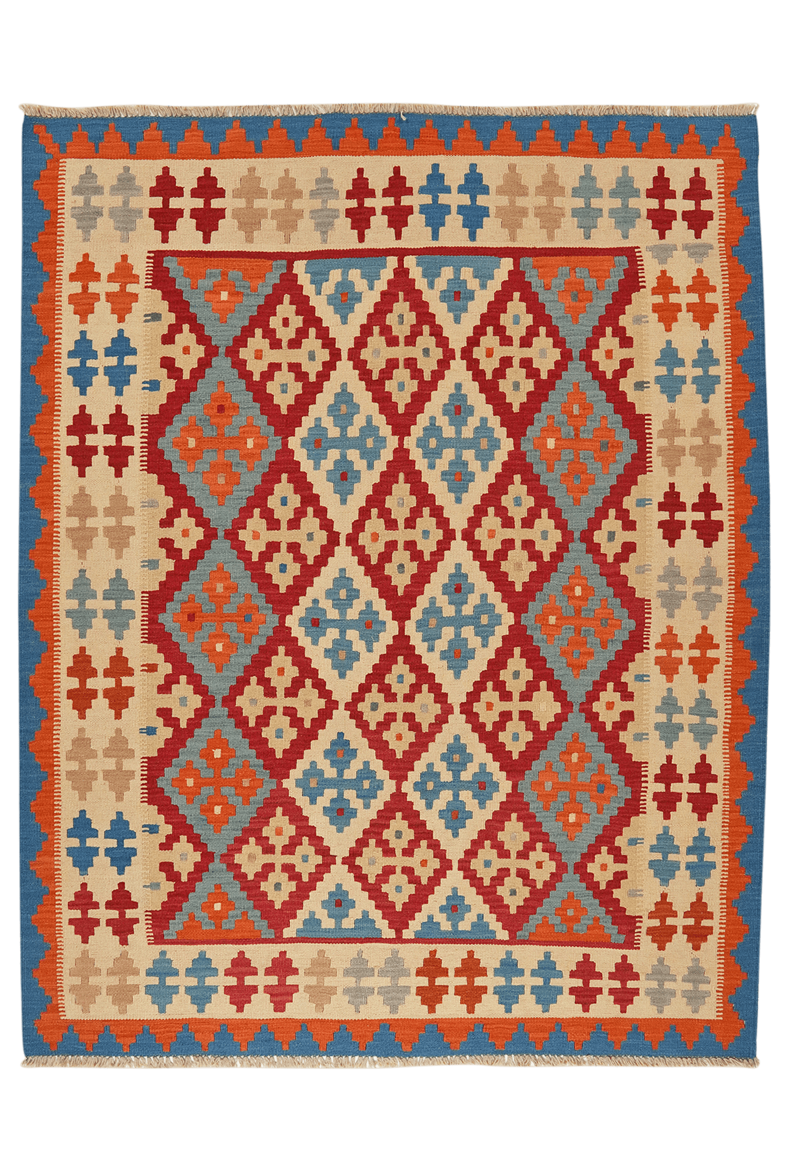 Kelim Gashgai — Handmade, 159x202 cm, Red, 100% Virgin Wool | Main view
