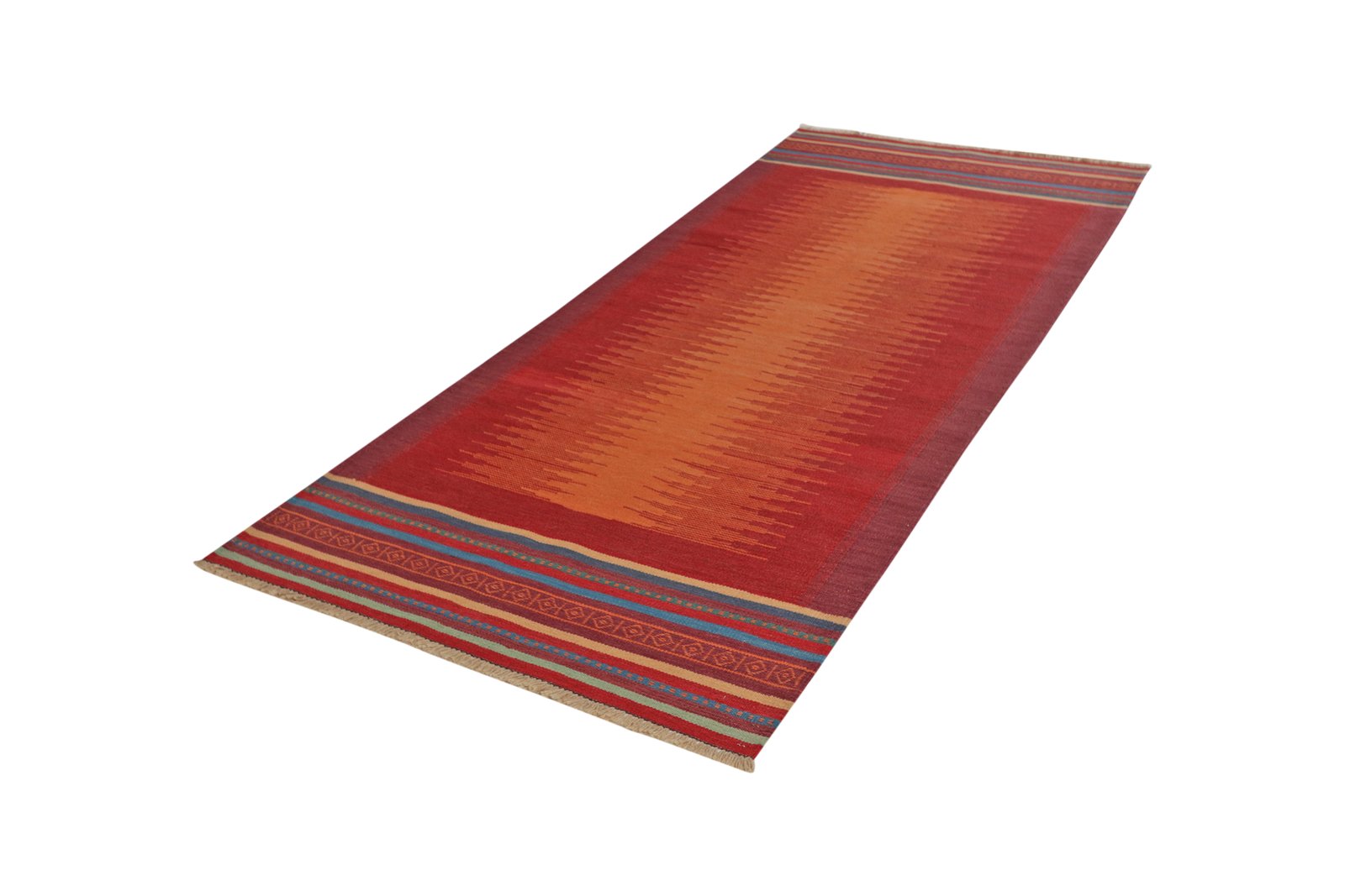 Kelim Gashgai — Handmade, 107x249 cm, Orange, 100% Virgin Wool | View 5