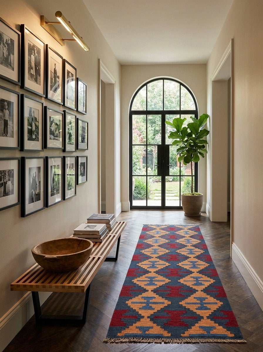 Kelim Gashgai — Handgefertigt, 201x66 cm, Bunt, 100% Virgin Wool | Detail view