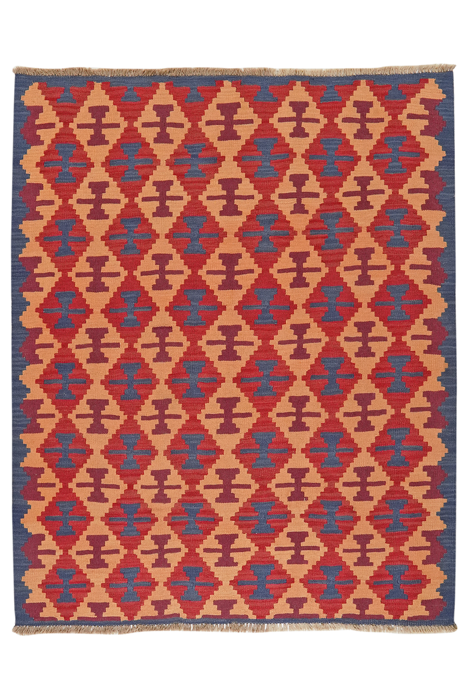 Kelim Gashgai — Handgefertigt, 195x156 cm, Blau, 100% Virgin Wool | Main view