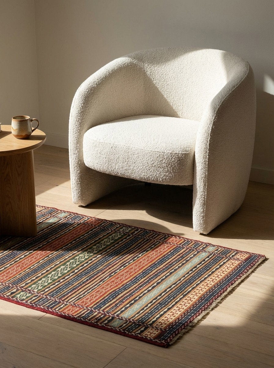 Kelim Kordi — Handgefertigt, 146x101 cm, Bunt, 100% Virgin Wool | Detail view