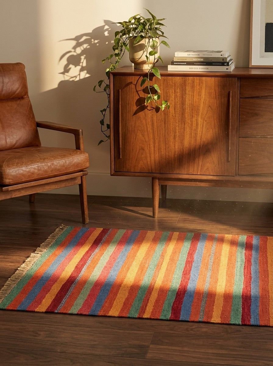 Kelim Gashgai — Handmade, 66x83 cm, Multicolor, 100% Virgin Wool | Back view